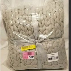 Maysville gray Knitted Throw 50” X 60” Brand New