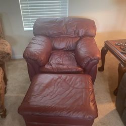 Leather Loveseat With Leather Chair And Ottoman