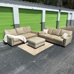 Pottery Barn Leather Double Sofa Set & Ottoman - Delivery Available 🚚
