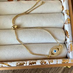 14k Gold Plated Evil Eye Bolo Bracelet 