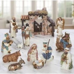 Hand Painted Nativity Set, 14-piece Collector’s Item New