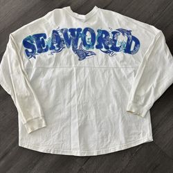 SeaWorld Spirit Jersey XXL Graphic Shirt Spell Out Script Whale Starfish White
