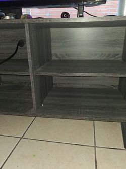 Gray Wood Grain TV Stand with Open Shelves