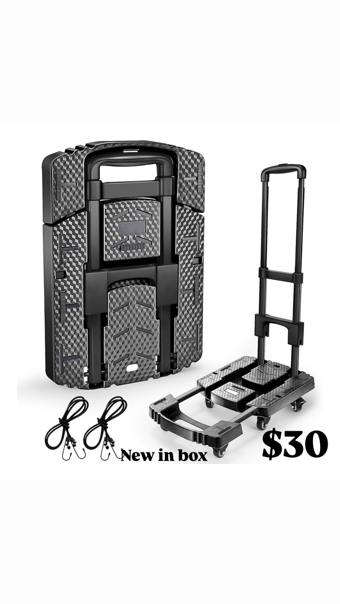 Hand Truck 500lbs, Portable Heavy Duty Dolly Cart, 6 Wheels Collapsible Luggage Cart with 2 Elastic Ropes - Compact Trolley Cart for Easy Moving - Ide