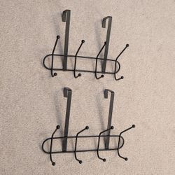 Set of 2 Over The Door Hooks Black Sturdy Metal