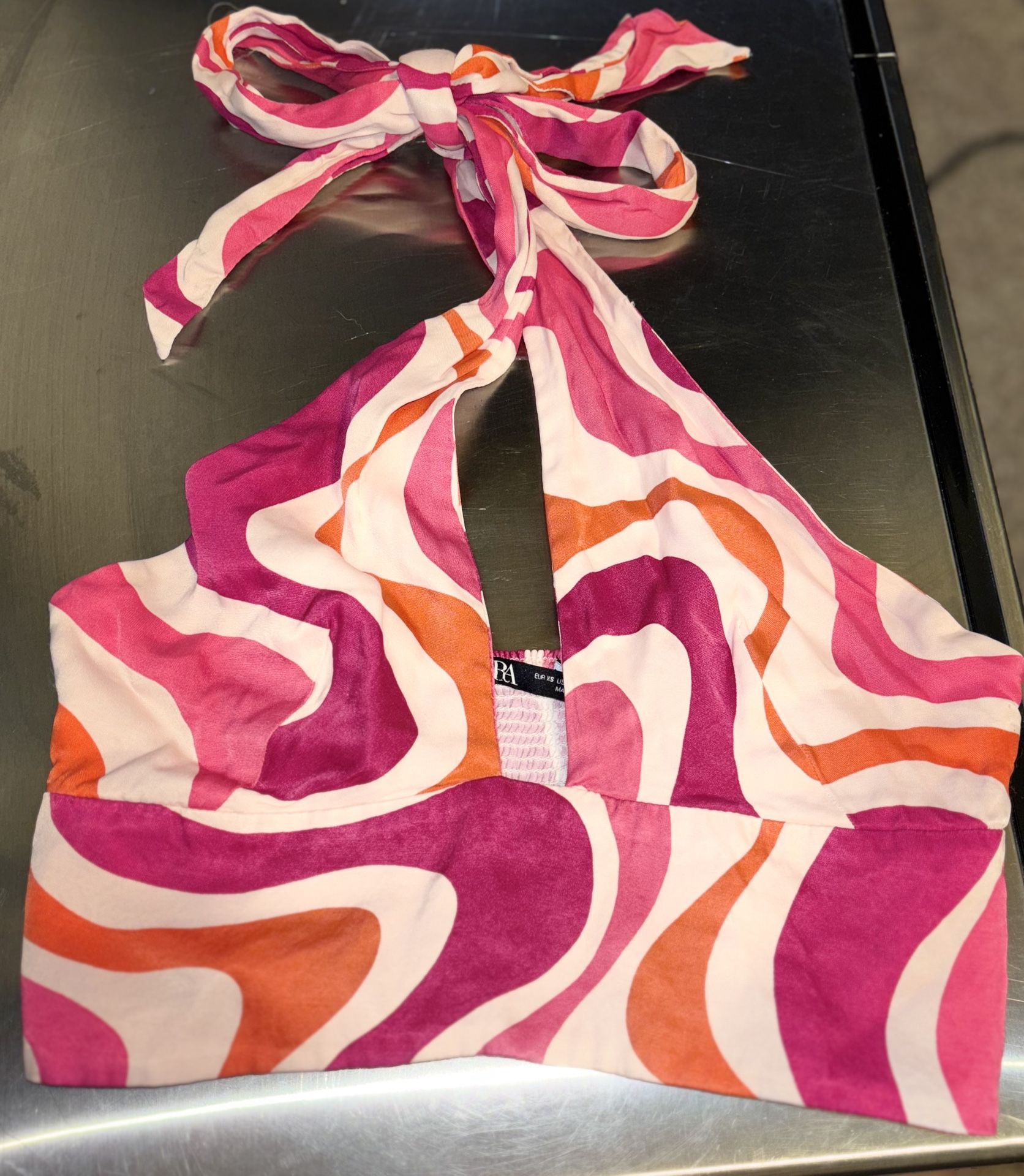 Zara Pink orange swirl Halter Crop Top Size S