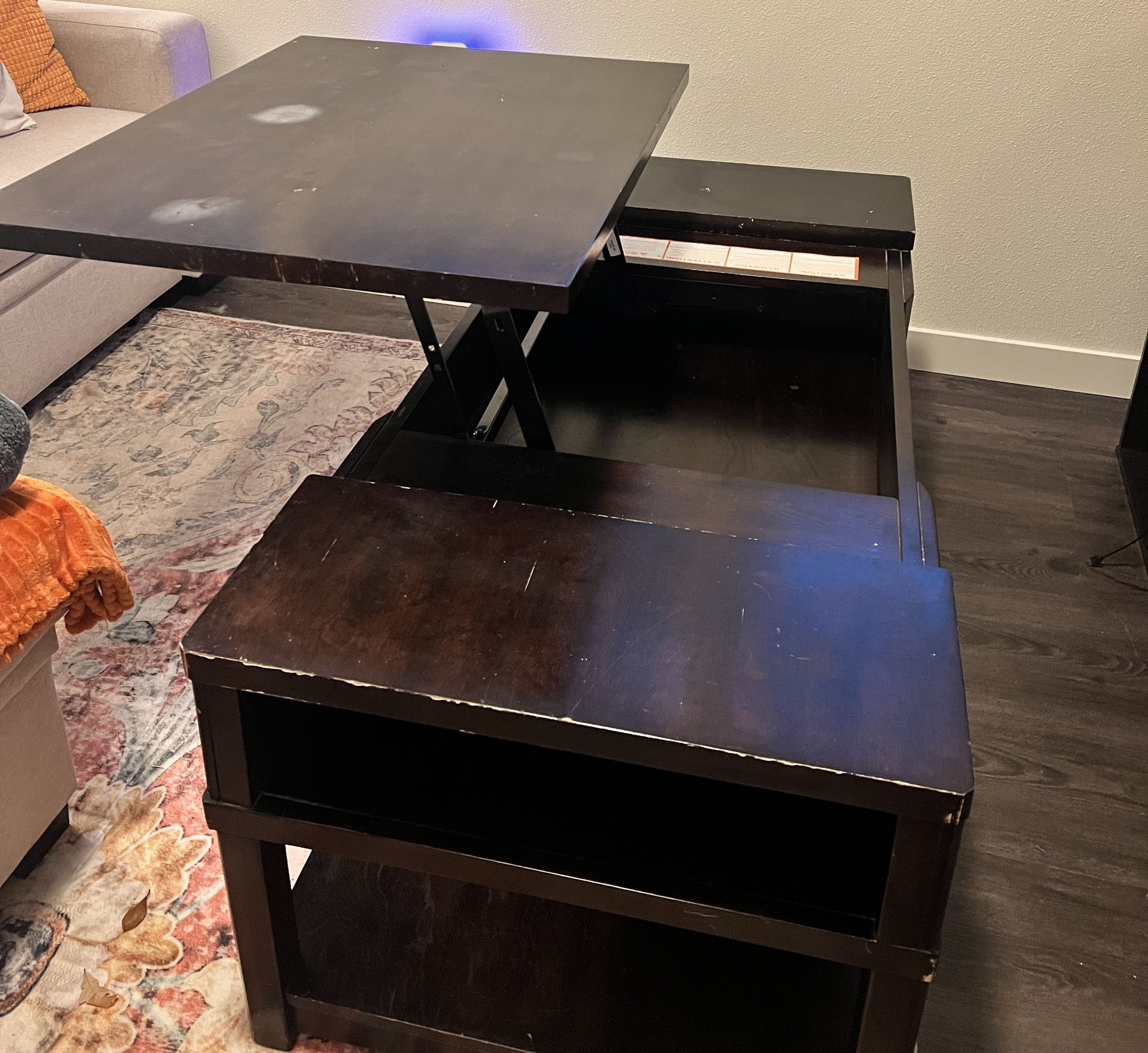 Ashley Lift-Top Coffee Table – Dark Brown, Storage