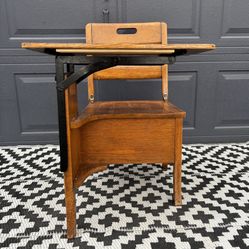 Antique Oak & Wrought Iron Childs School Desk, Chair and Drawer (circa 1900) "Moulthrop" by Langslow
