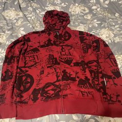 vintage red zip up iorn first hoodie 