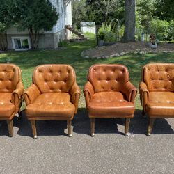 4 Vintage Leather Club Chairs On Castors
