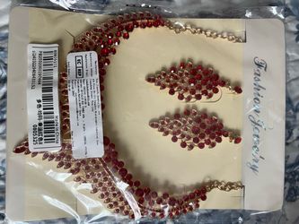 Red necklace and earrings