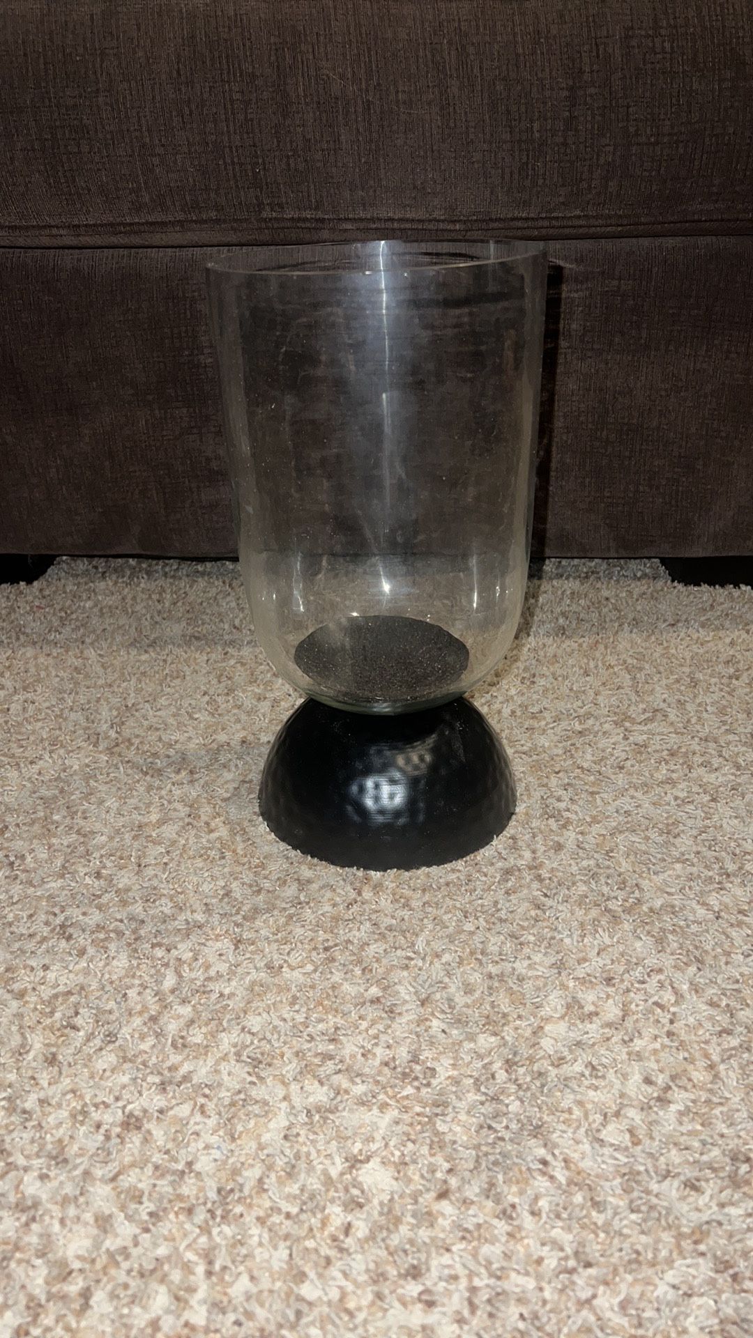 Elegant Black Glass hurricane candle holder 11 3/4”
