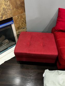 Red Fabric Tufted Ottoman