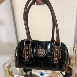 Genuine Leather Cowgirl Purse Black And Brown Detail 