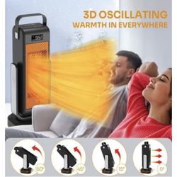 Space Heater Indoor, Portable Heater for Large Room - 17" Ceramic Tower Space Heaters for Indoor Use, Fast Heating w/Thermostat, 90° Oscillation, Remo