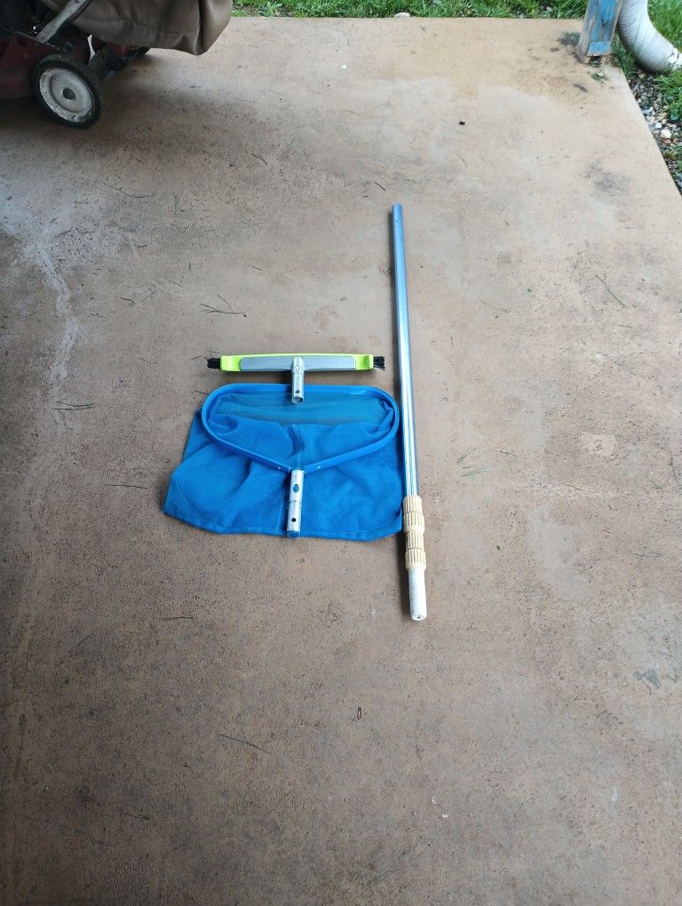 Pool Skimmer, Brush And Pole