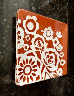 West Elm 2 Decorative Serving Plates Orange White Flowers Square