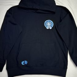 Men’s Black Chrome Hearts Hoodie with Blue Cross Size M