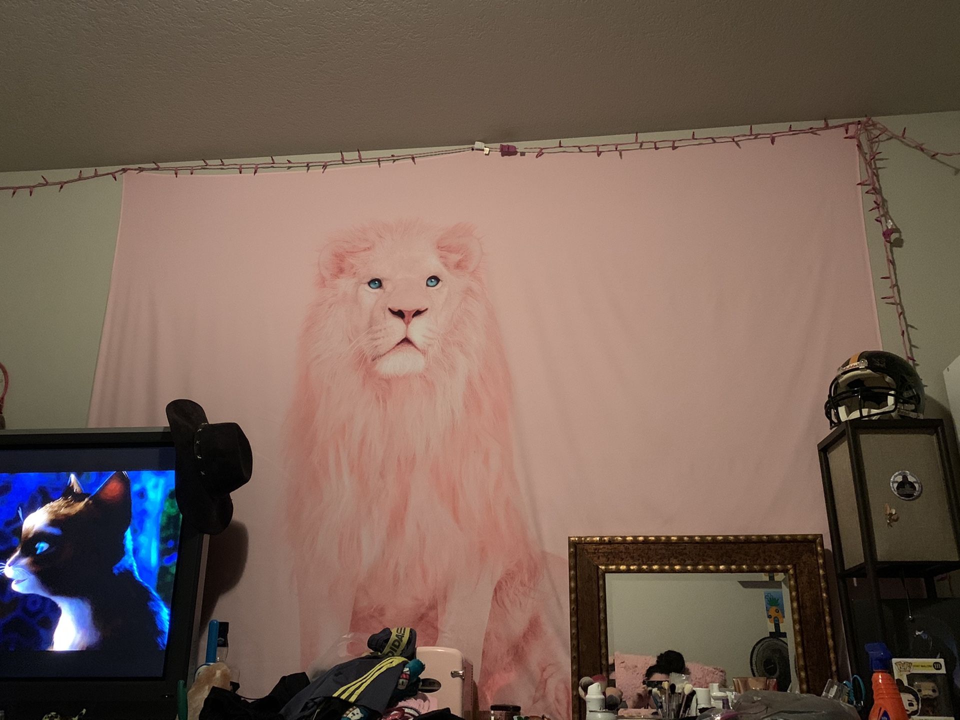 Pink lion tapestry