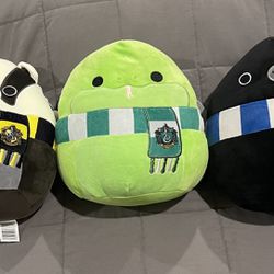Squishmallows 10 Inch Lot Of 3 Slytherin Snake, Ravenclaw, Hufflepuff Badger New
