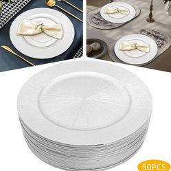 Eapmic Platos de carga a granel, 50 platos redondos florales para cena, placa de carga de PP de 13 pulgadas, 