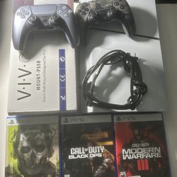 Ps5 Slim Bundle 2 Controllers, 3 Games, And Mount