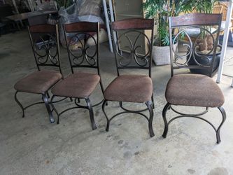Set of 4 Metal Dining Chairs with Upholstered Seats