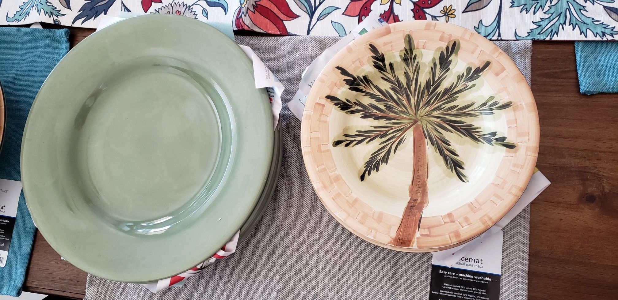 Palm tree heavy plates w/coffee cups