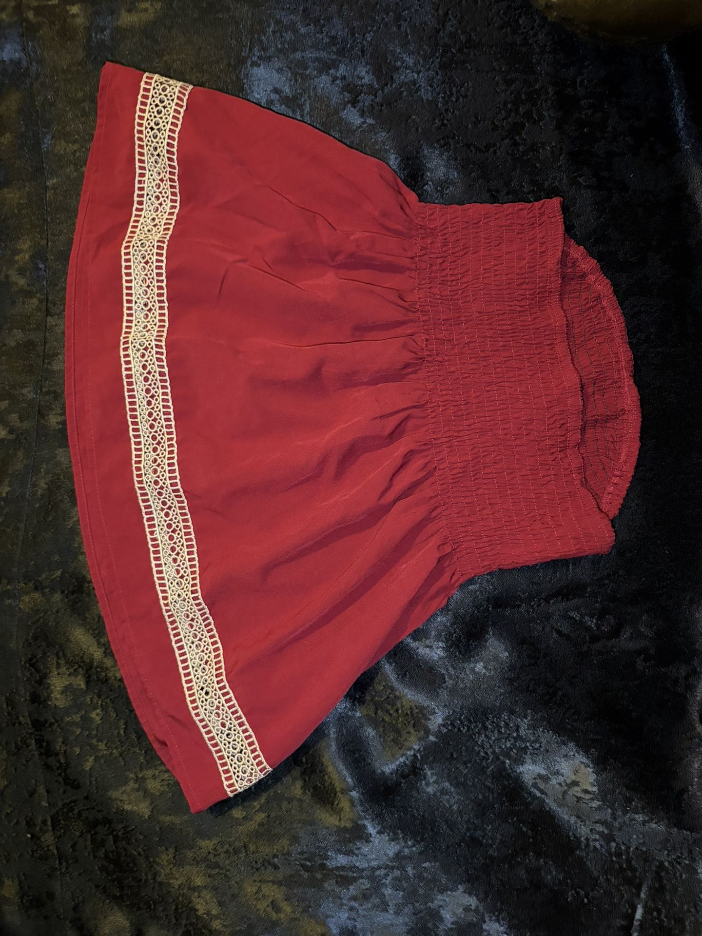 Red tube top Goldish Tan Trim