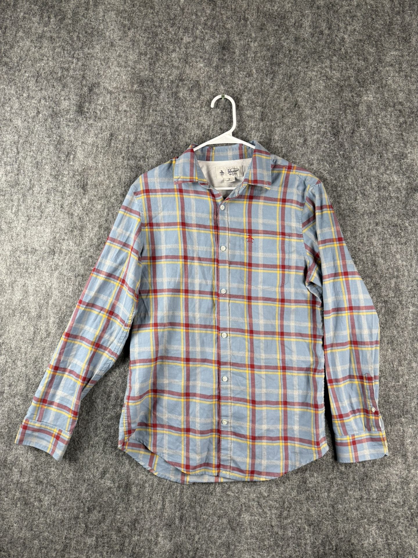 Original Penguin Men’s Long Sleeve Plaid Shirt Size M Blue Red Yellow