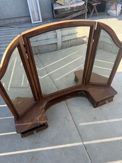 Tri-Fold Vanity Mirror with Drawers