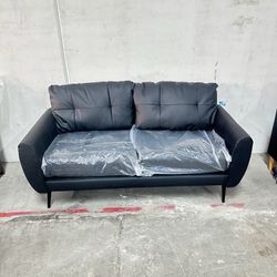 Faux Leather Black Modern Loveseat Couch 