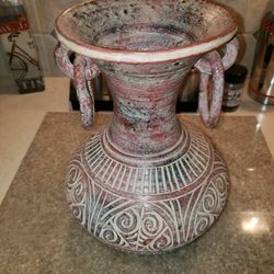 Chalk Clay Hand Carved Middle Eastern Eared Vase 1957

