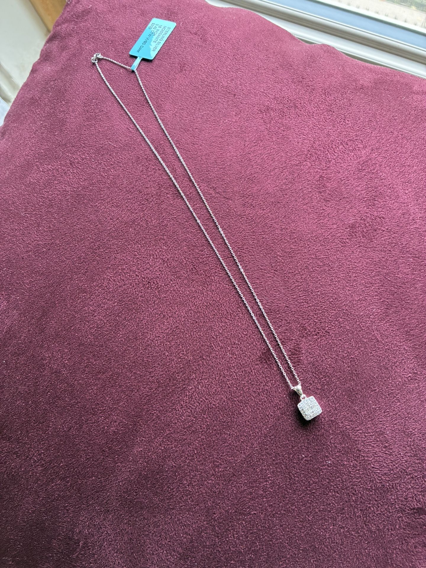 Square Moissanite And Sterling Silver Necklace