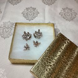 Set Of 2 Pairs Signed J Crew Rhinestone Earrings