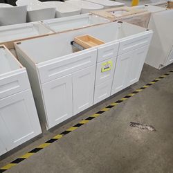 60" White Shaker Solid Wood Bathroom Vanity Cabinet Only 