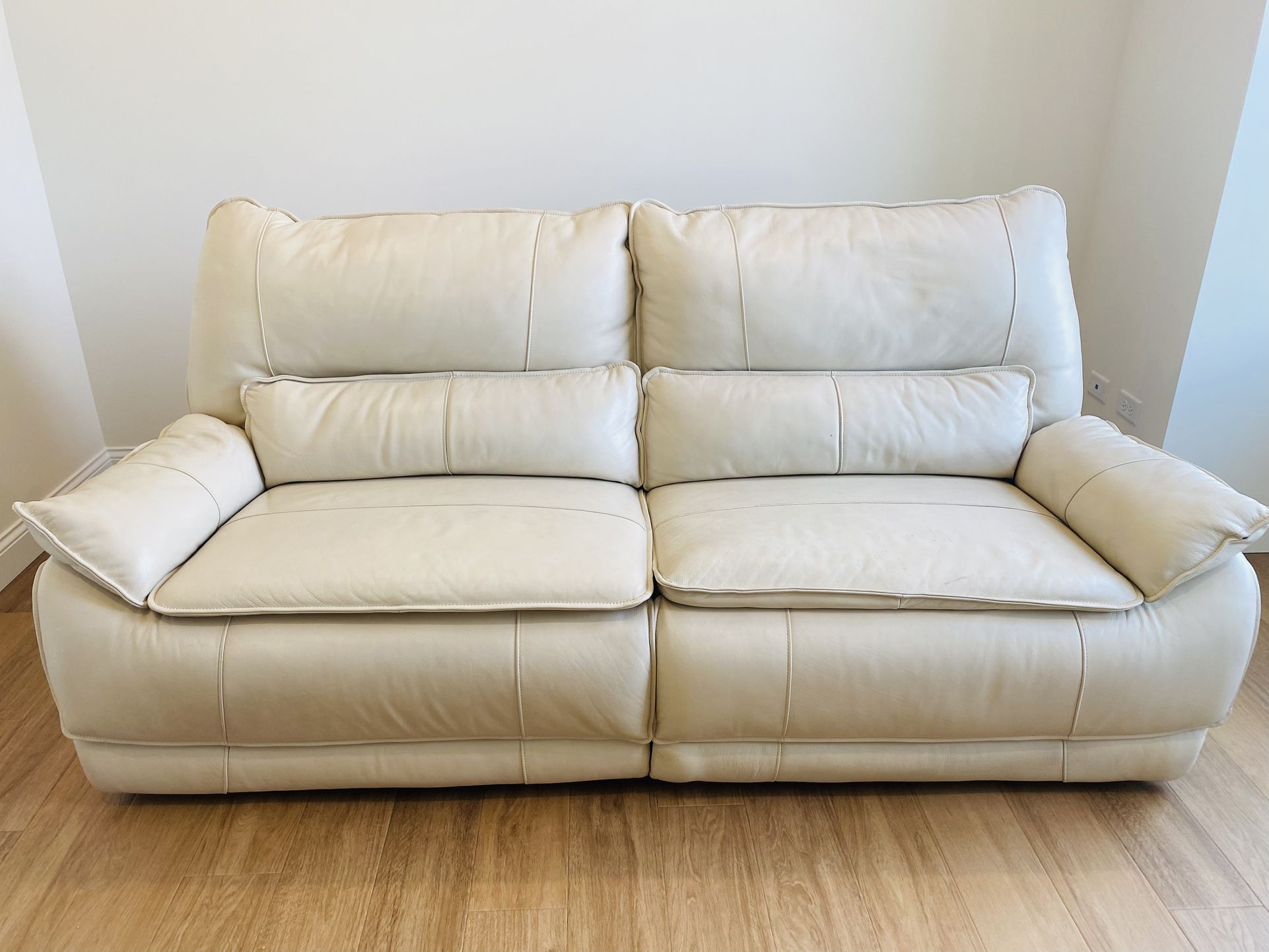 Dual Reclining Pure Leather Beige Sofa