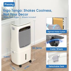 Portable Evaporative Air Cooler & Swamp Cooler - 6.6 Gal Tank, 3-in-1 Cooling Fan with Remote & LED Light, 120° Oscillation, 3 Speeds, 12H Timer, 2 Ic
