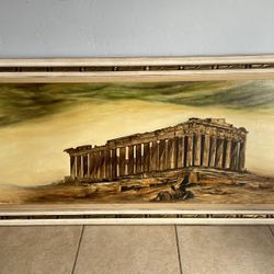 Athenas Parthenon Large Canvas Oil Painting Signed Alfredo D Flores 1968