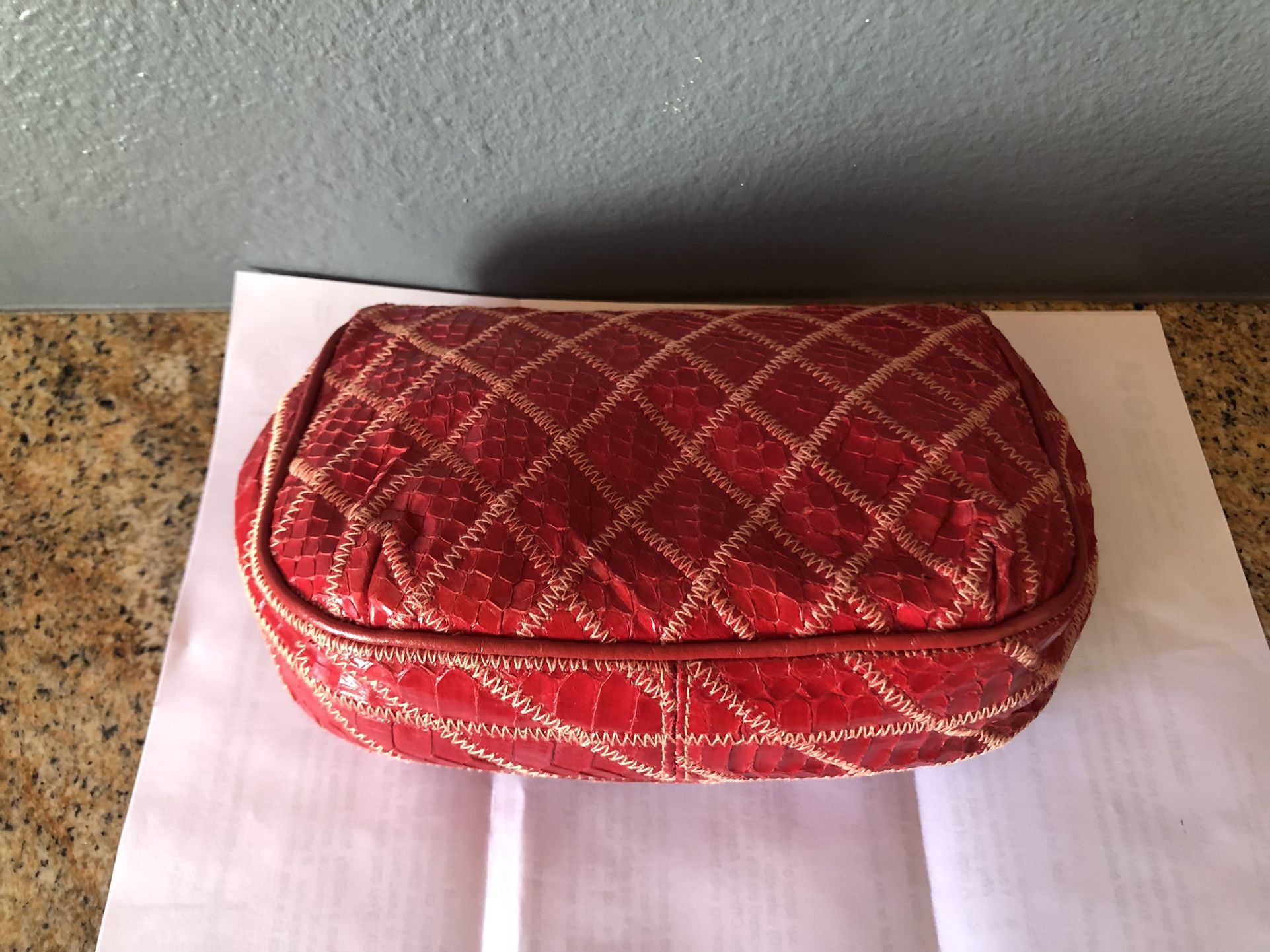 Varon Handbags Vintage Red Leather Snakeskin Clutch/ Crossbody Handbag