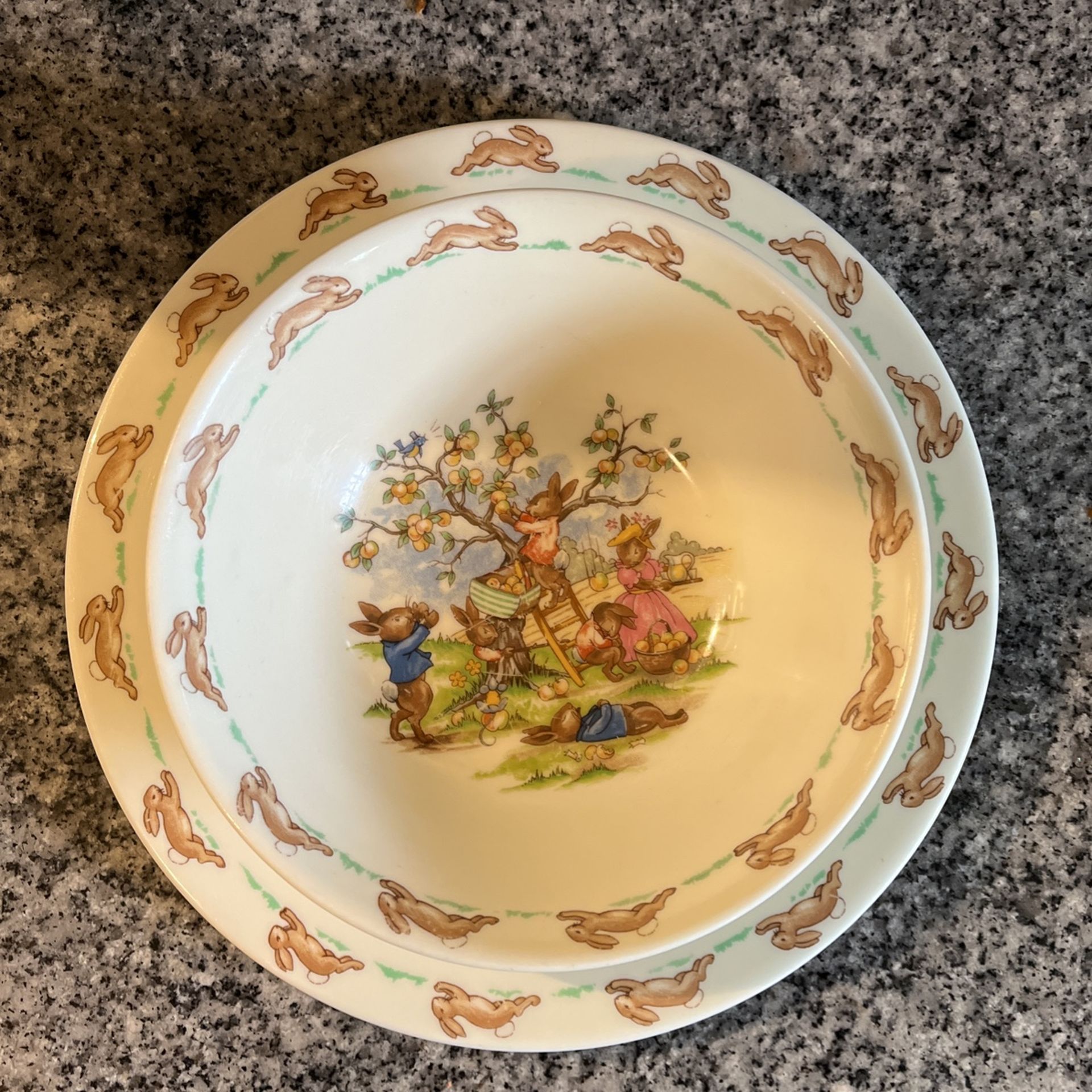 Vintage Bunnykins Bowl And Saucer Set, Royal Doulton English Fine