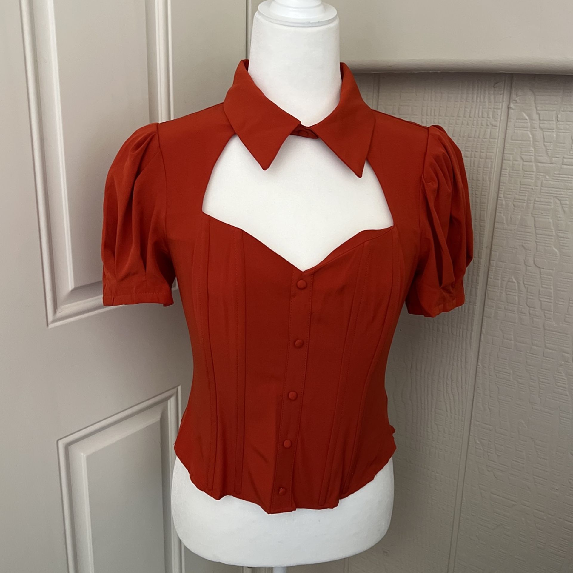 Milk & Honey Sunset Orange Shorts Sleep Blouse With Ribbed