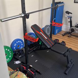 OBO Home Gym Setup. Squat Rack, Bench, Bar Bell, Weights