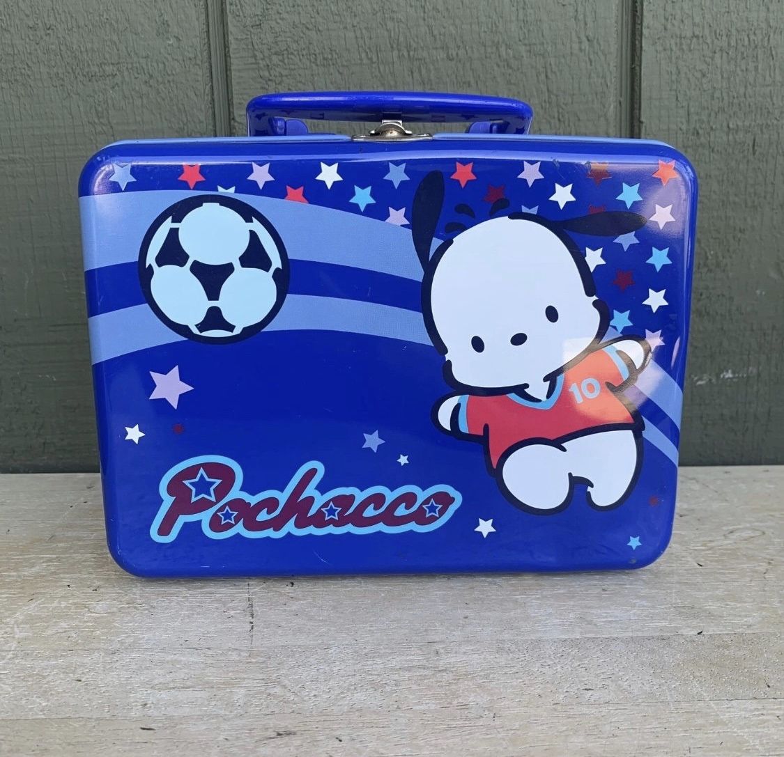 Vintage SANRIO 1996 POCHACCO STREET DOG LUNCH BOX 8” Length 6” Height 4” Tall.