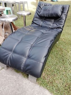 Black Faux Leather Chaise Lounge Chair