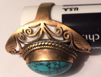 Woman Decorated Goldfield Vintage Turquoise Stone Ring From Israel