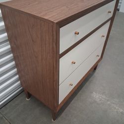 Harlow 3-Drawer White and Medium Brown Wood Chest of Drawers