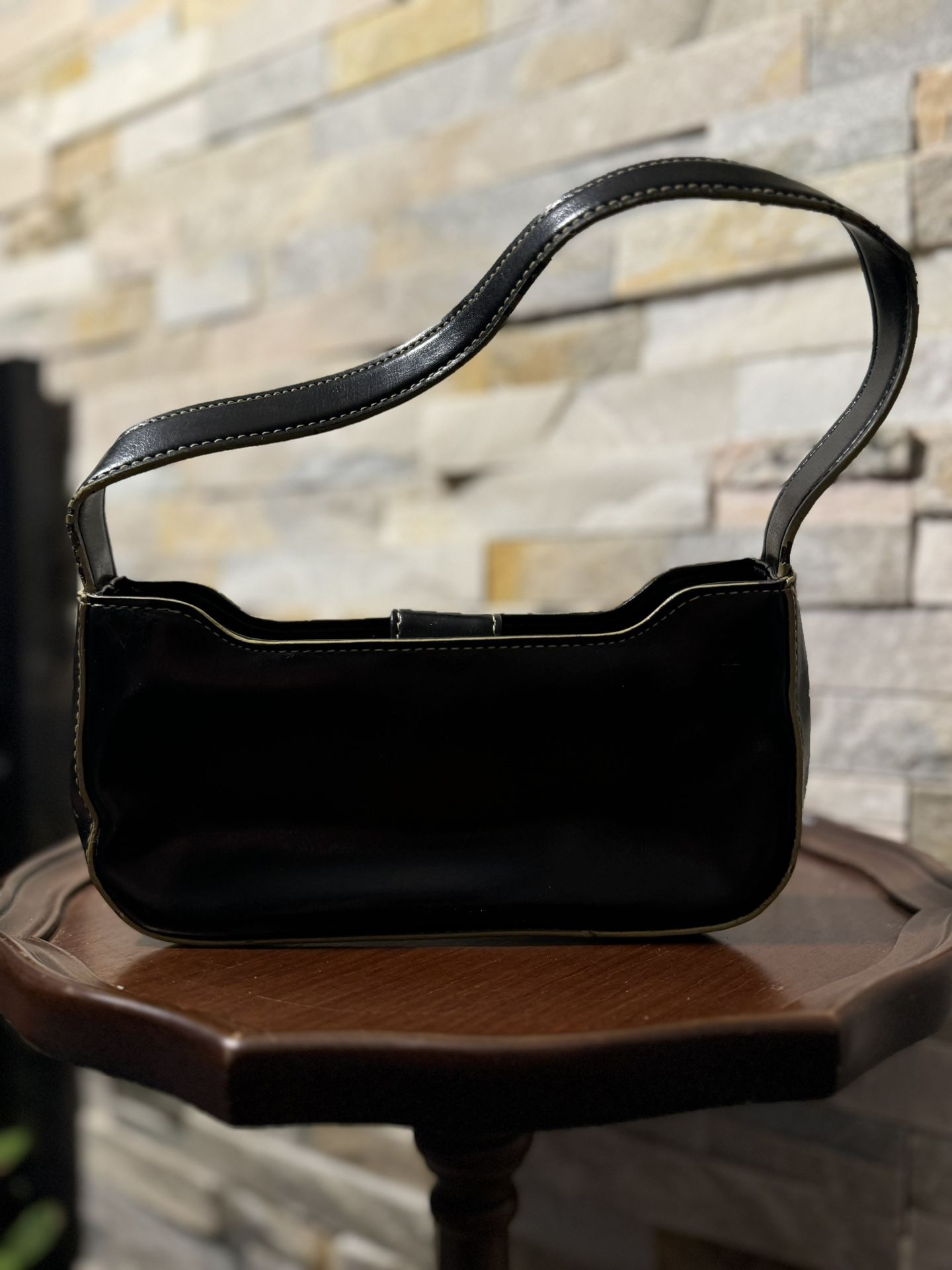 Guess Womens Black Faux Leather Rectangular Box Shoulder Bag Underarm Top Zip