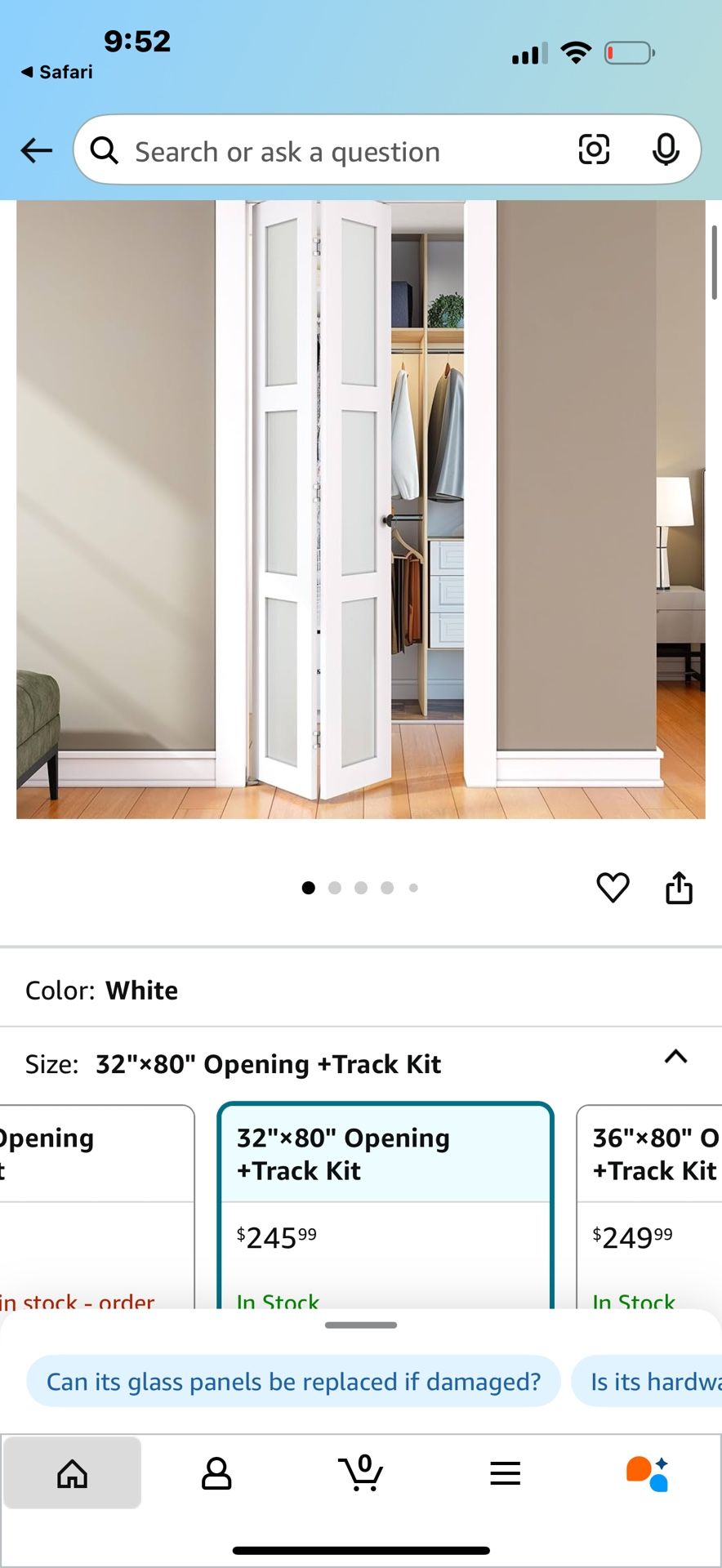 32 Inch Bifold Interior Door With Glass Panels