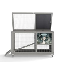 New Open Box Coziwow 35"L  Wooden Rabbit Cage Gray 